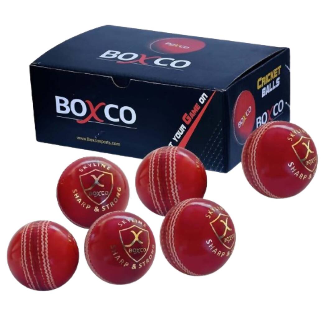 Boxco Skyline Hand Stiched Four Piece Cricket Leather Ball (Pack of 6)