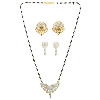 AanyaCentric Gold-Polished Mangalsutra with Pendant, 2 Pair Earrings