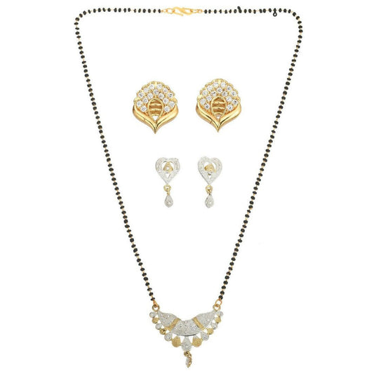 AanyaCentric Gold-Polished Mangalsutra with Pendant, 2 Pair Earrings