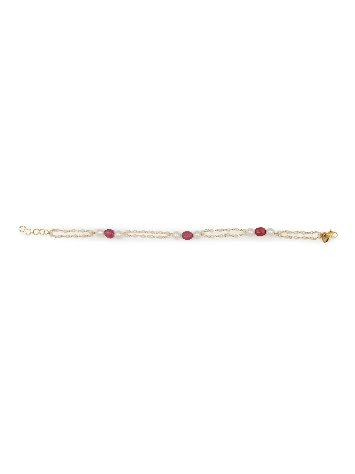 Gold-Polished Pink White Pearl Beaded Anklets Set Of 2 - Ruby Raang