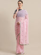 Saree Mall Pink & Navy Blue Embroidered Saree