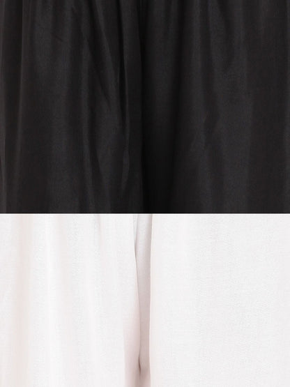TAG 7 Women Pack Of 2 White & Black Solid Flared Palazzos