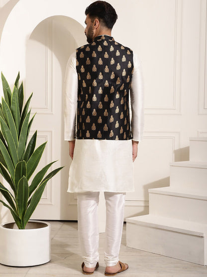 Sojanya Band Collar Straight Kurta & Churidar with Nehru jacket