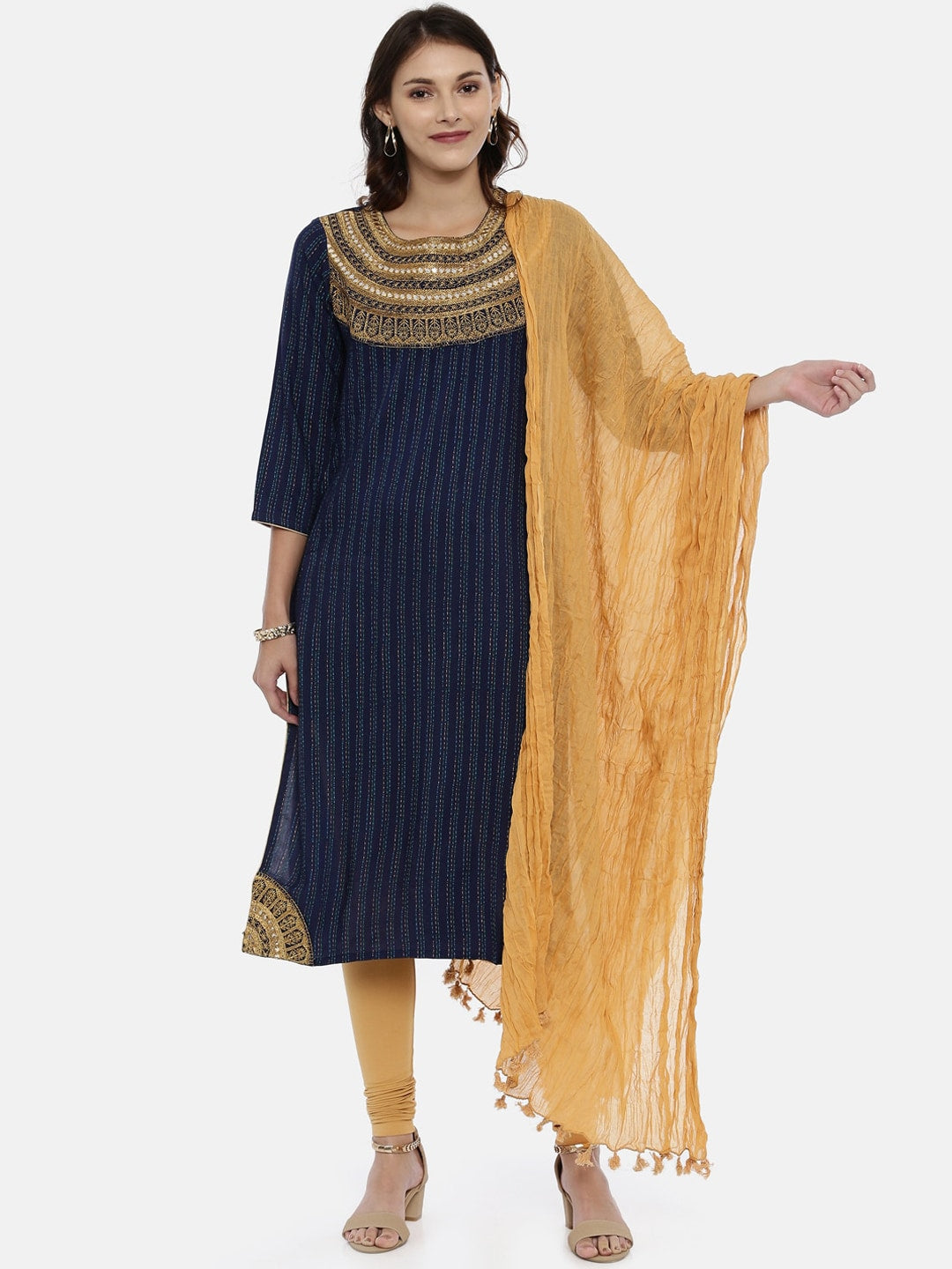 Souchii Beige Solid Cotton Dupatta with Tassels