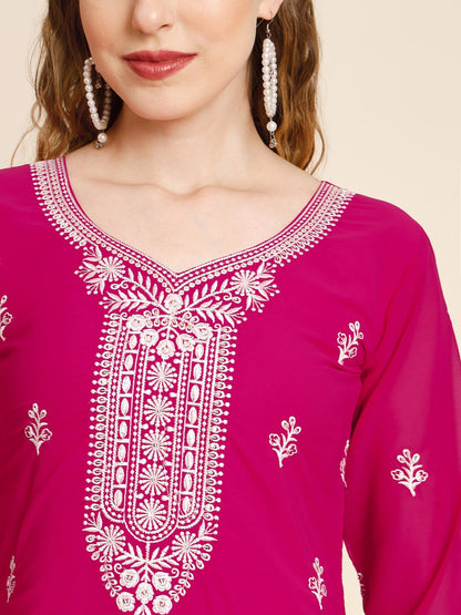 HERE&NOW Ethnic Motifs Embroidered Thread Work Georgette Kurta