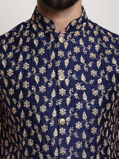 Sojanya Men Pink Ethnic Motifs Kurta with Pyjamas & Nehru Jacket