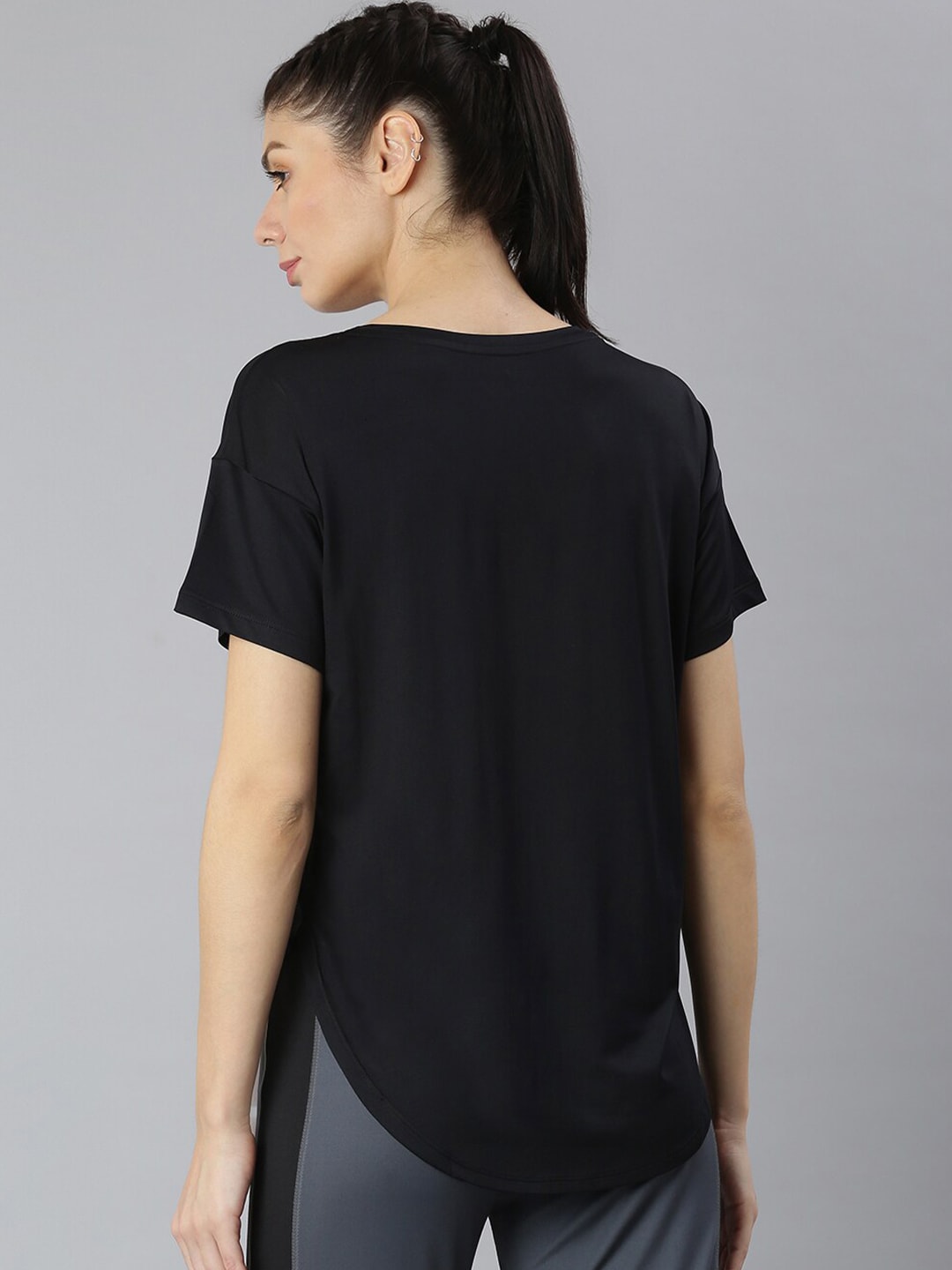 MKH Women Black Typography Printed Dri-FIT Sports T-shirt