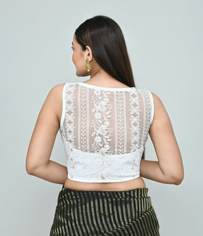 Joban Fashion Women's White Embroidered Stitched Blouse
