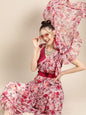 Tikhi Imli Pretty Pink Printed Poly Georgette Saree