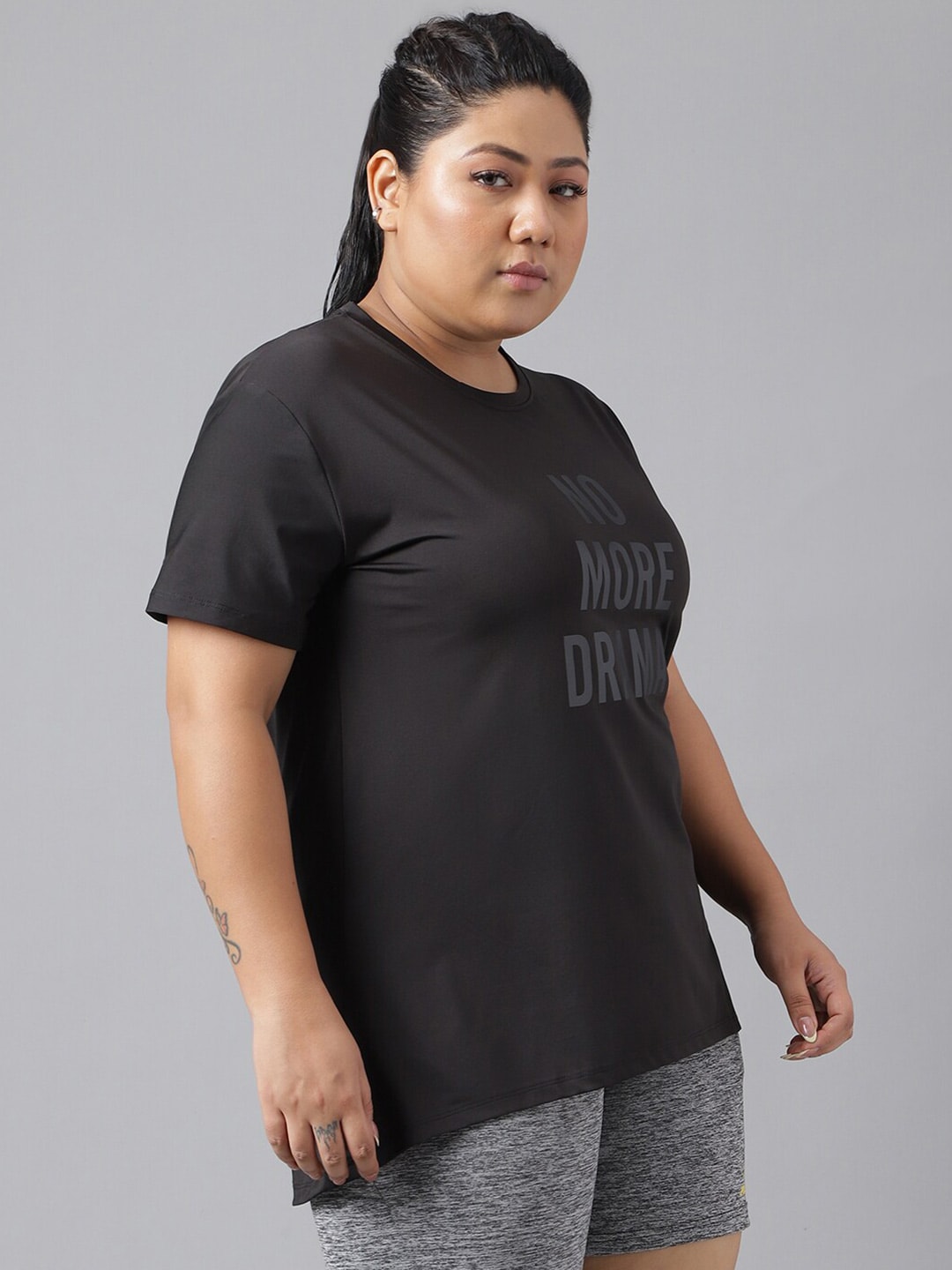 MKH Plus Size Typography Printed Dri-FIT Relaxed Fit Drop-Shoulder Sleeves Gym T-shirt
