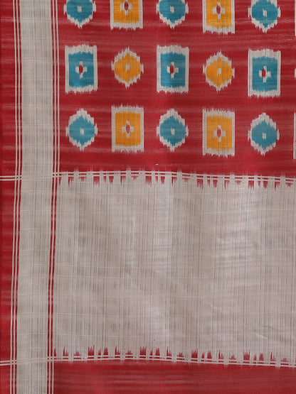 Saree Mall Maroon & Blue Printed Bhagalpuri Saree