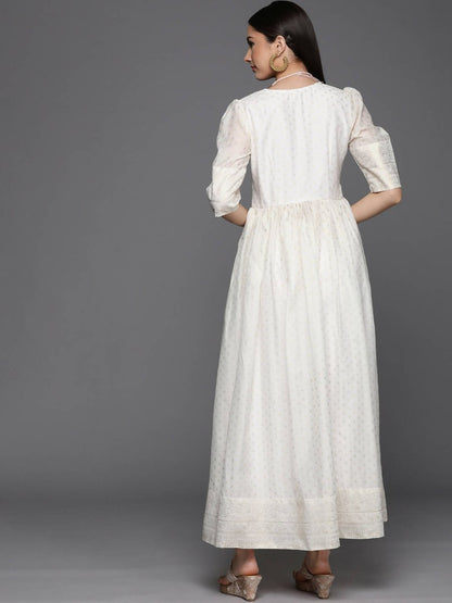Ahalyaa Women's Off white Chanderi Gold Pasted Dress