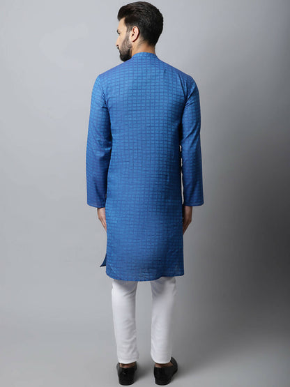 Even Apparels Blue Color Pure Cotton Men's Kurta With Band Collar (CHK1198)