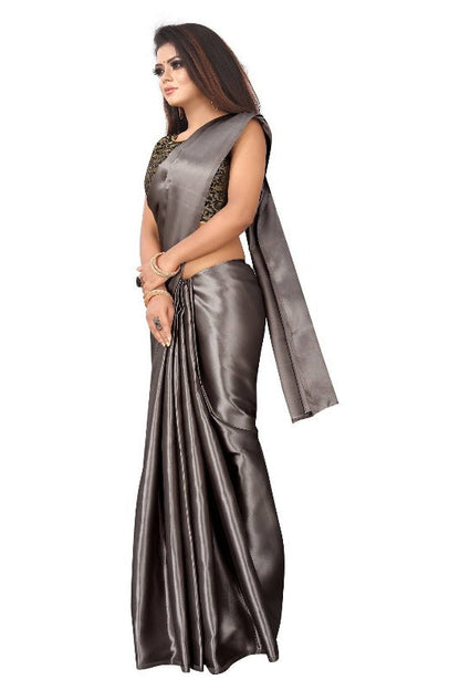 Vamika Grey Satin Designer Saree (PAVITRA GREY)