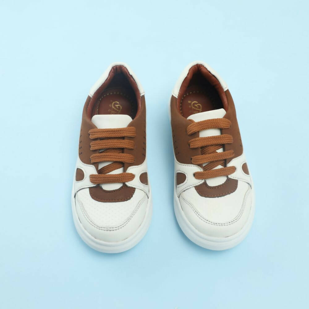 Tiny Bugs Boys Lace Up Casual Shoes - White & Brown