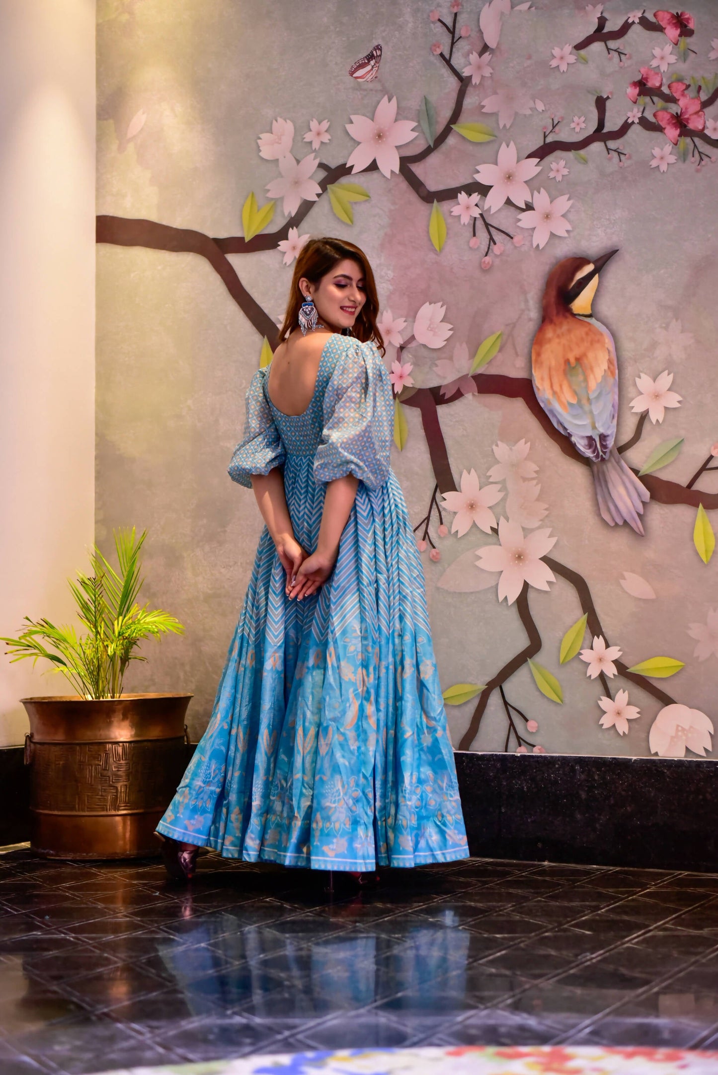 Casual Designer Sky Cotton Silk Gown - Anbazaar