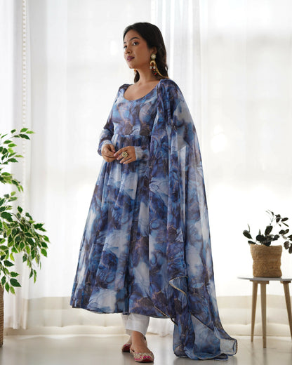 Joban Fashion Navy Blue Kurta Set Organza Sequin Embroidery Work