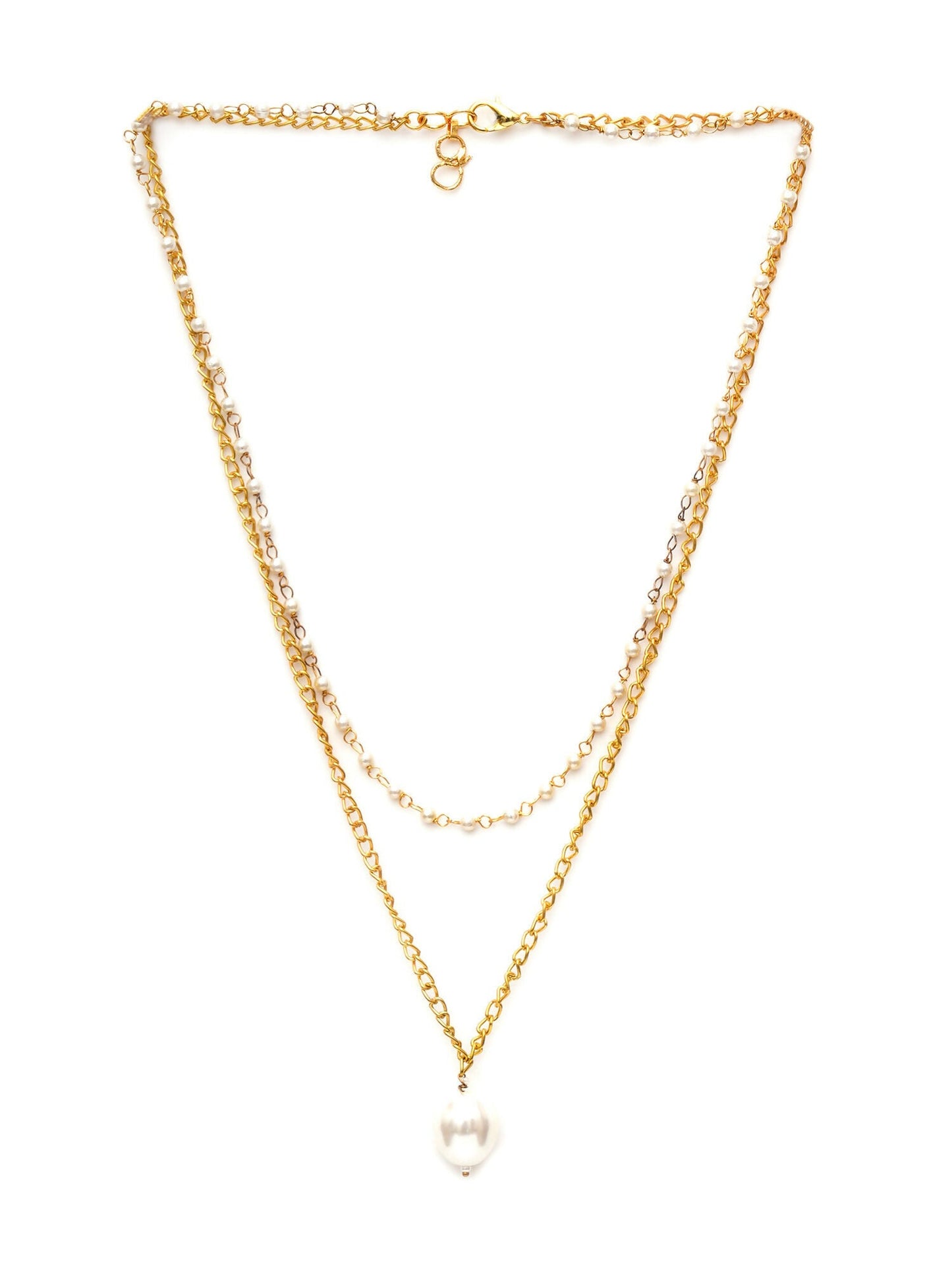 Layered Pearl and Gold Neckpiece with Emeralds (Gold) - Ruby Raang