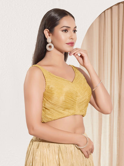 Joban Fashion Gold Tissue Padded Blouse With Sweetheart Neck Sleeveless