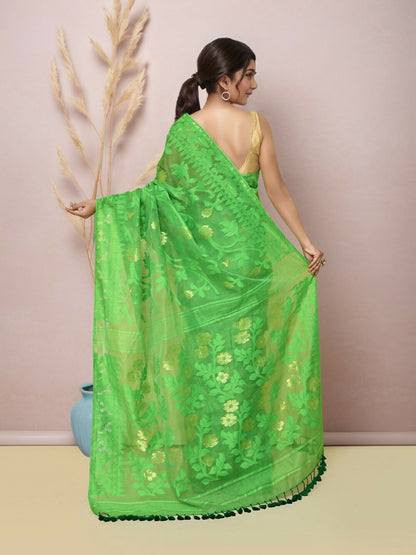 Joban Fashion Green Cotton Blend Jamdani Saree