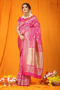 Jyoti Fashion Women's Rani Pink Kanjivaram Silk Zari Woven Saree with Blouse