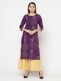 Aniyah Cotton Foil Print Purple Straight Kurta