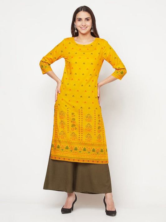 Aniyah Rayon Screen Print Mustard Straight Kurta