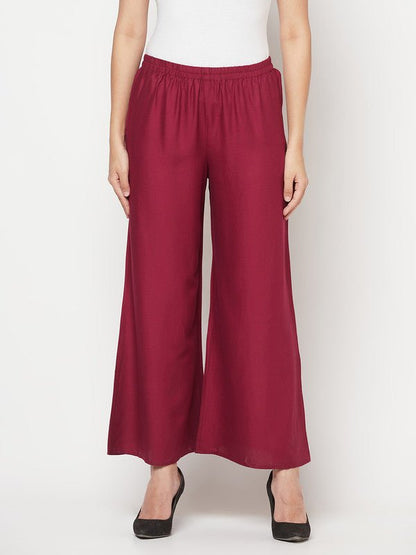 Aniyah Rayon Flared Slip-On Wine Color Palazzo