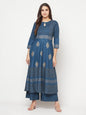 Aniyah Rayon Block Print Blue Anarkali Palazzo Set