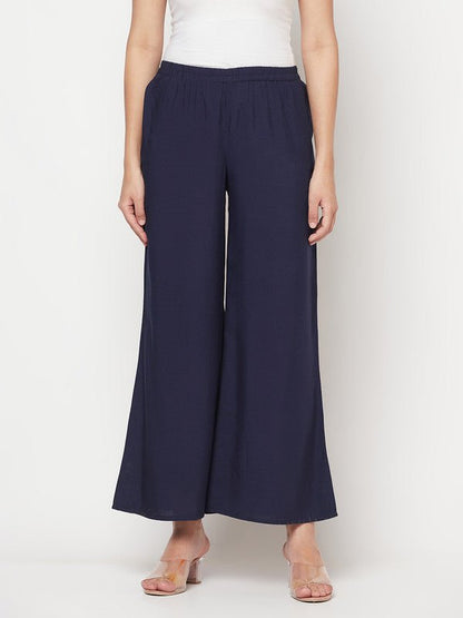 Aniyah Rayon Flared Slip-On Navy Blue Palazzo