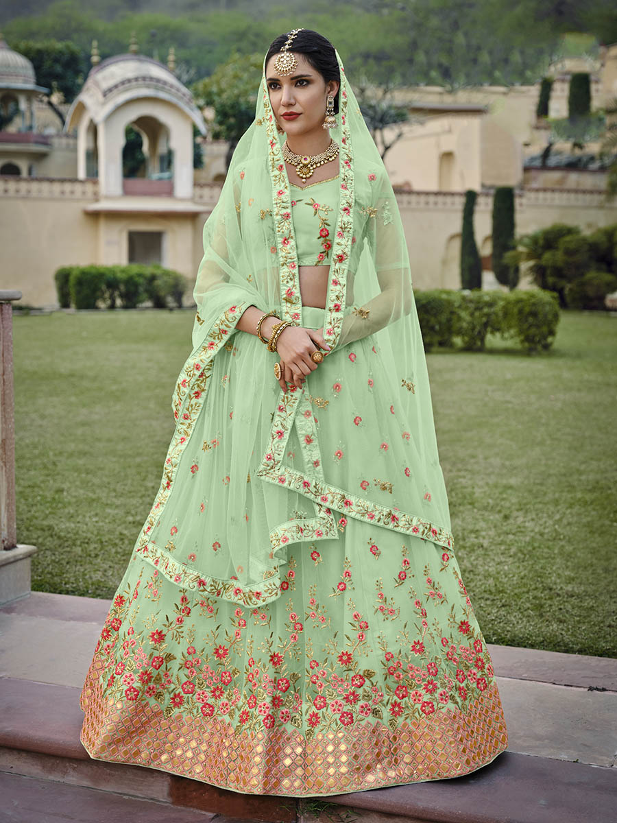 Myra Mint Green Net Heavy Embroidered Lehenga