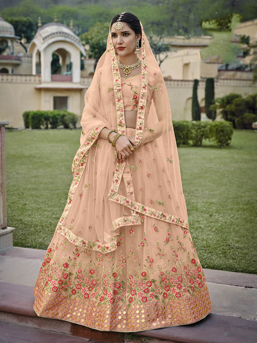 Myra Blush Net Heavy Embroidered Lehenga