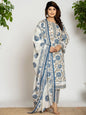 Yufta Blue And Off White Cotton Pakistani Style Kurta Dupatta Set
