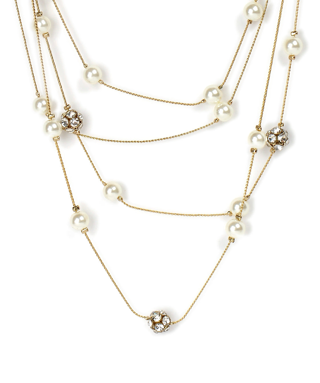 Gold-Polished Alloy Pearl And Stones Ball Necklace - The Pari