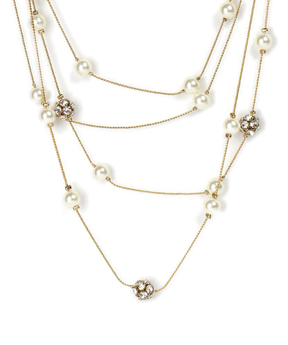 Gold-Polished Alloy Pearl And Stones Ball Necklace - The Pari