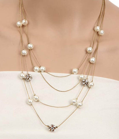 Gold-Polished Alloy Pearl And Stones Ball Necklace - The Pari