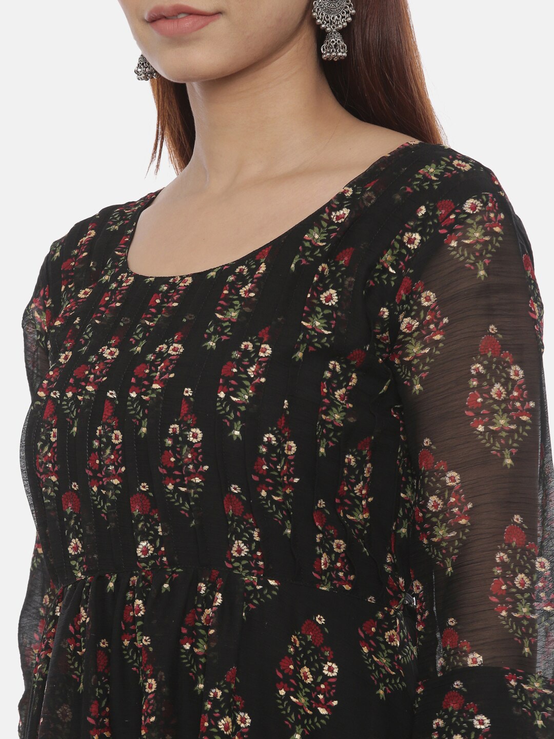 Souchii Women Black Printed Fit and Flare Dress