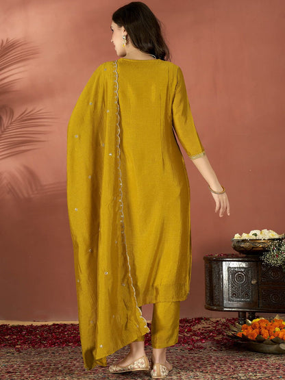 Vegaa Fashion Mustard Vichitra Silk Embroidered Salwar Suit