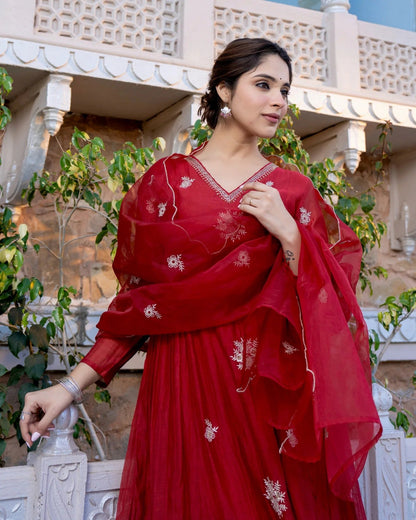 Vegaa Fashion Red Chanderi Silk Embroidered Salwar Suit