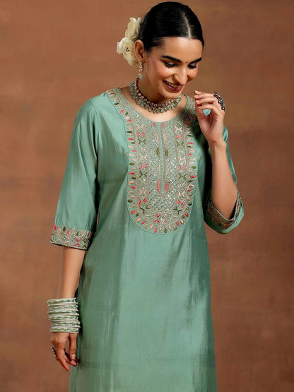 Vegaa Fashion Bottel Green Chanderi Silk Embroidered Salwar Suit