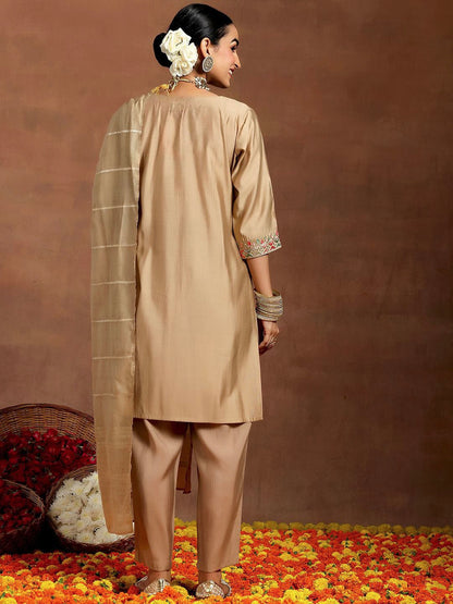 Vegaa Fashion Cream Chanderi Silk Embroidered Salwar Suit