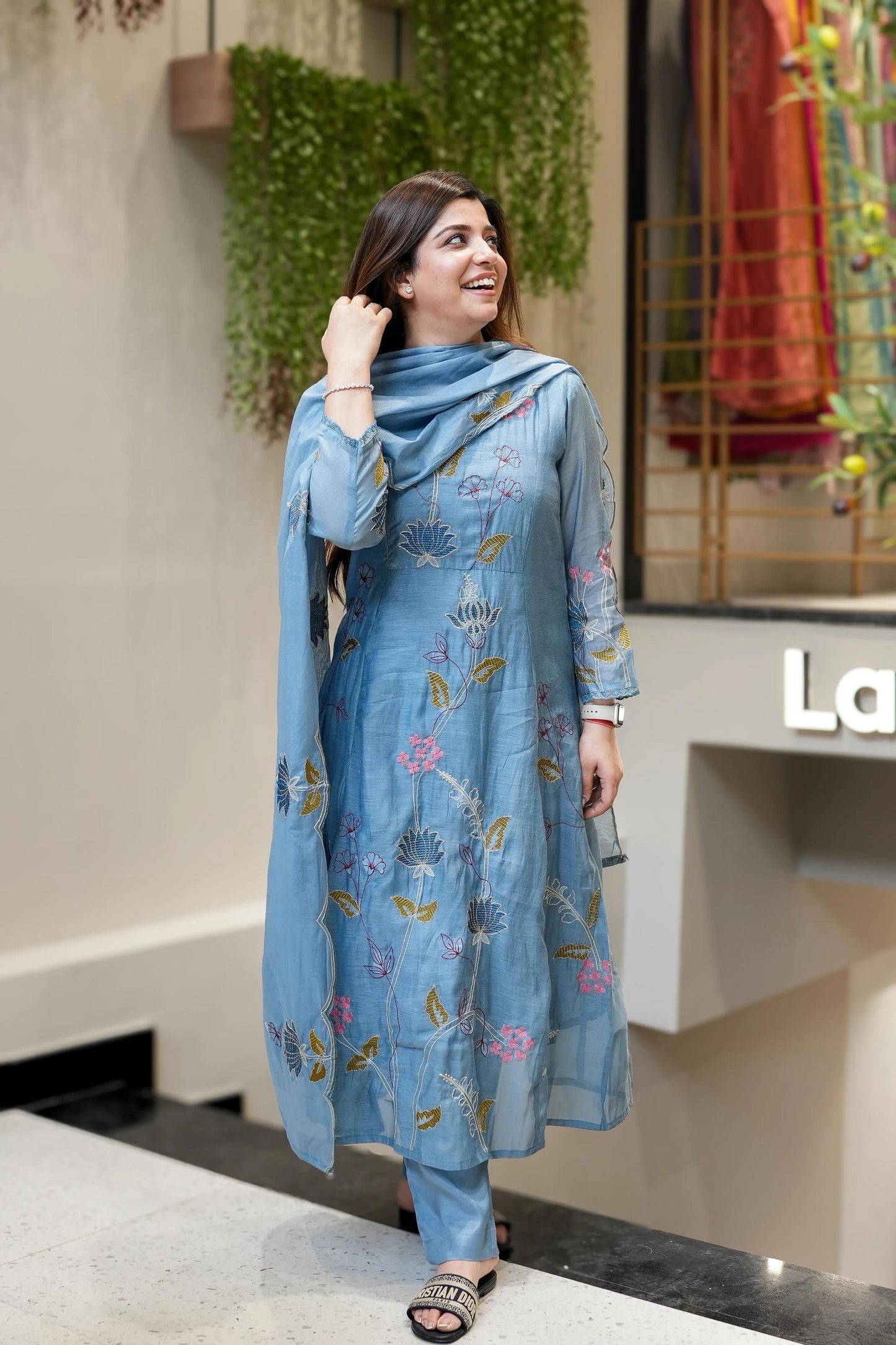 Vegaa Fashion Light Blue Viscose Chanderi Embroidered Salwar Suit