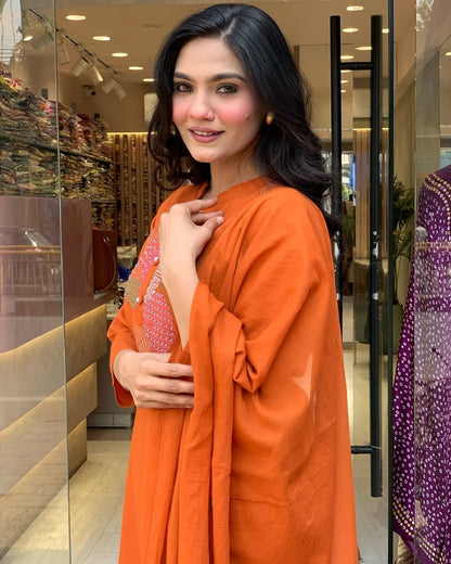 Vegaa Fashion Orange Rayon Embroidered Salwar Suit