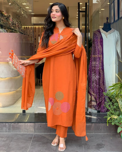 Vegaa Fashion Orange Rayon Embroidered Salwar Suit