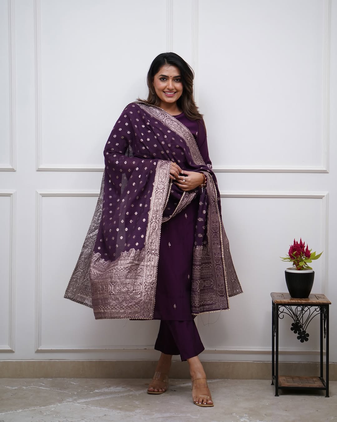 Vegaa Fashion Purple Chanderi Silk Embroidered Salwar Suit