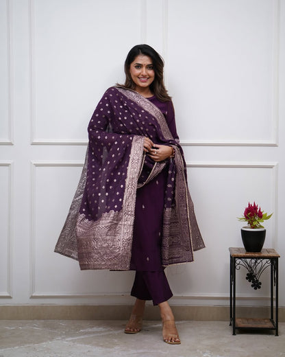 Vegaa Fashion Purple Chanderi Silk Embroidered Salwar Suit