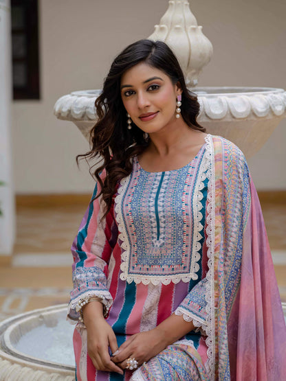Vegaa Fashion Pink Rayon Embroidered Salwar Suit