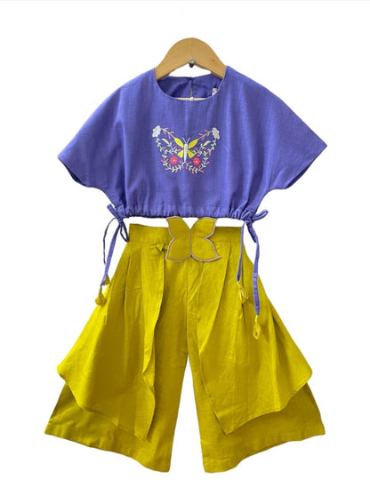 ArthLife Mustard Purple Butterfly Embroidered Co-Ord Set