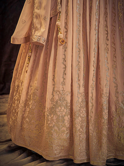Myra Peach Real Georgette Designer Gown Style Suit