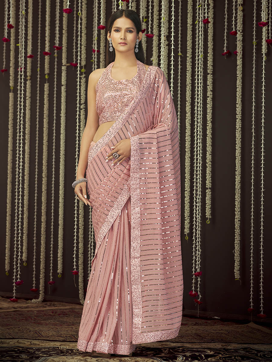 Myra Baby Pink Art Silk Heavy Embroidered Designer Saree